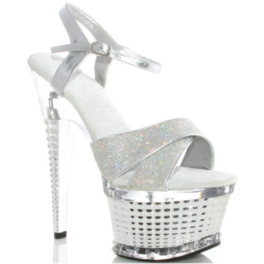 Ellie Shoes Disco 6 inch Crossed Straped Silver Textured Platform