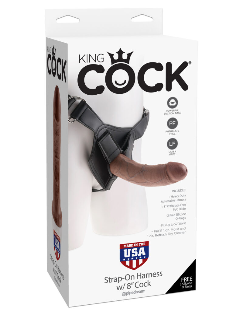 Pipedream King Cock 8" Cock & Strap-On Harness Brown