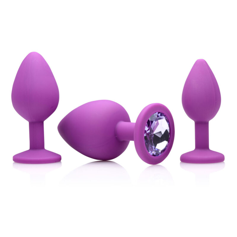Purple Pleasure 3 Piece Silicone Anal Plugs With Gems