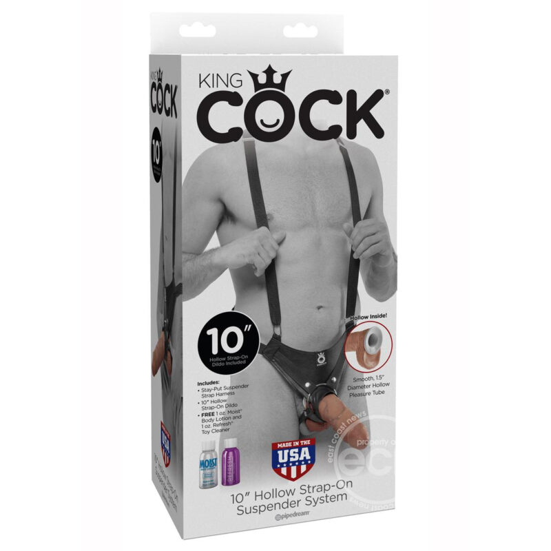 King Cock Strap-On Harness Suspender System with Hollow 10 inch Cock