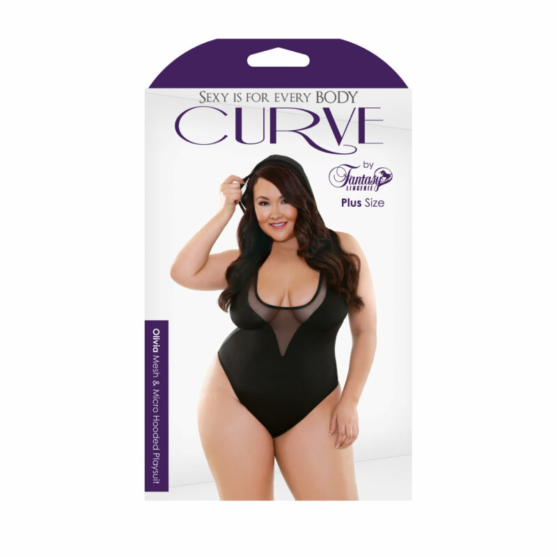 Curve Plus Size Olivia Mesh and Micro Hooded Playsuit