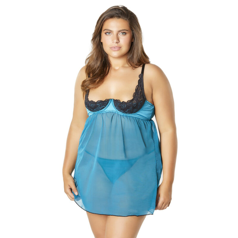 Empire Waist Babydoll With Dual Tone Lace Shelf Cups and G-String