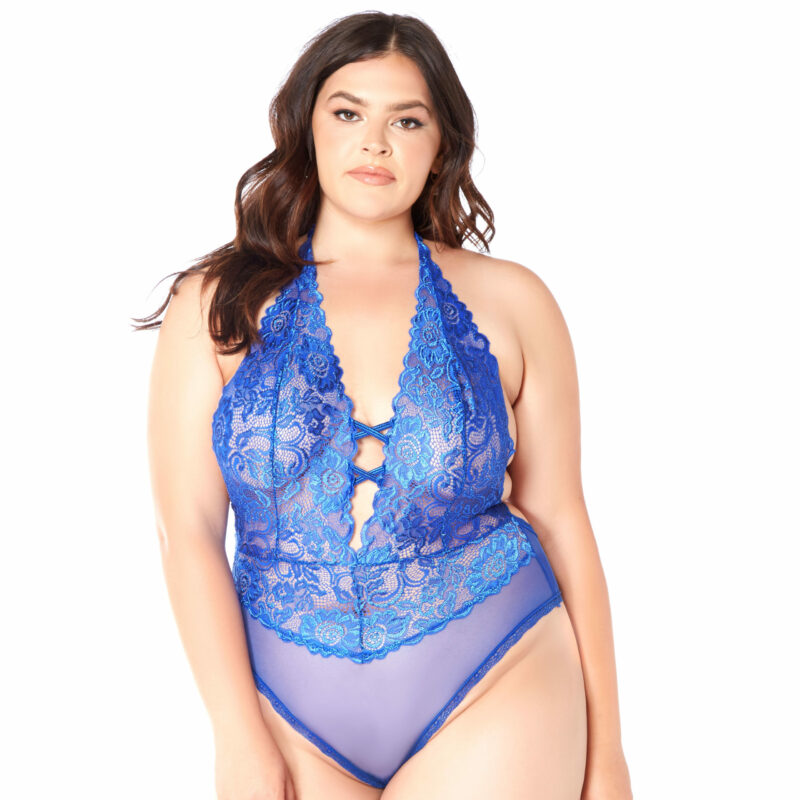 Blue Queen Size Lace and Mesh Teddy