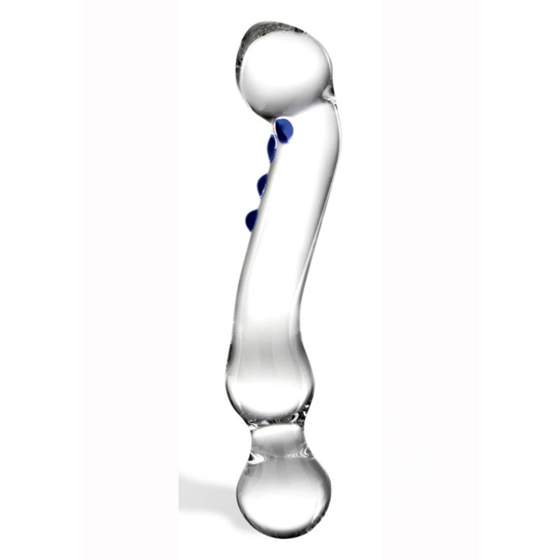Glass Curved G Spot Dildo with Double Bulb Handle