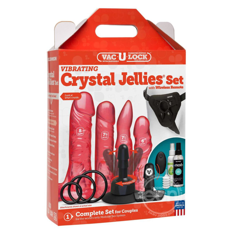 Vac-U-Lock Crystal Jellies Vibrating Strap On Set
