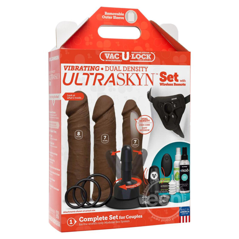 Vac-U-Lock Vibrating Chocolate UltraSkyn Strap On Set