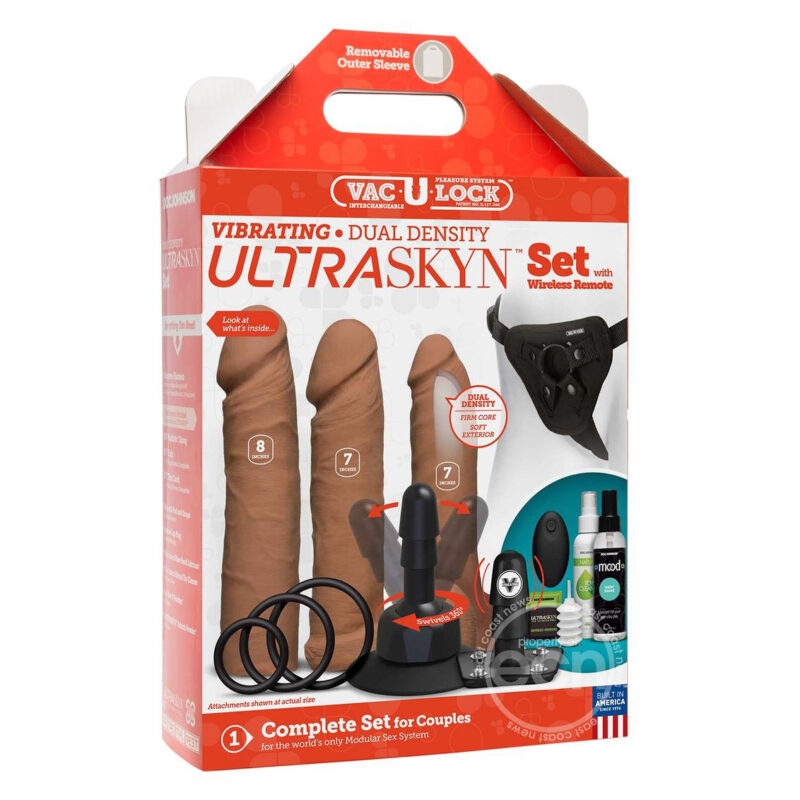 Vac-U-Lock Vibrating Caramel UltraSkyn Strap On Set