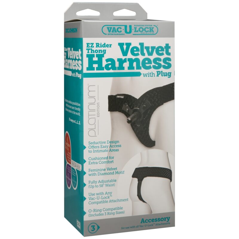 Doc Johnson Vac-U-Lock Ez Rider Thong Velvet Harness With Plug