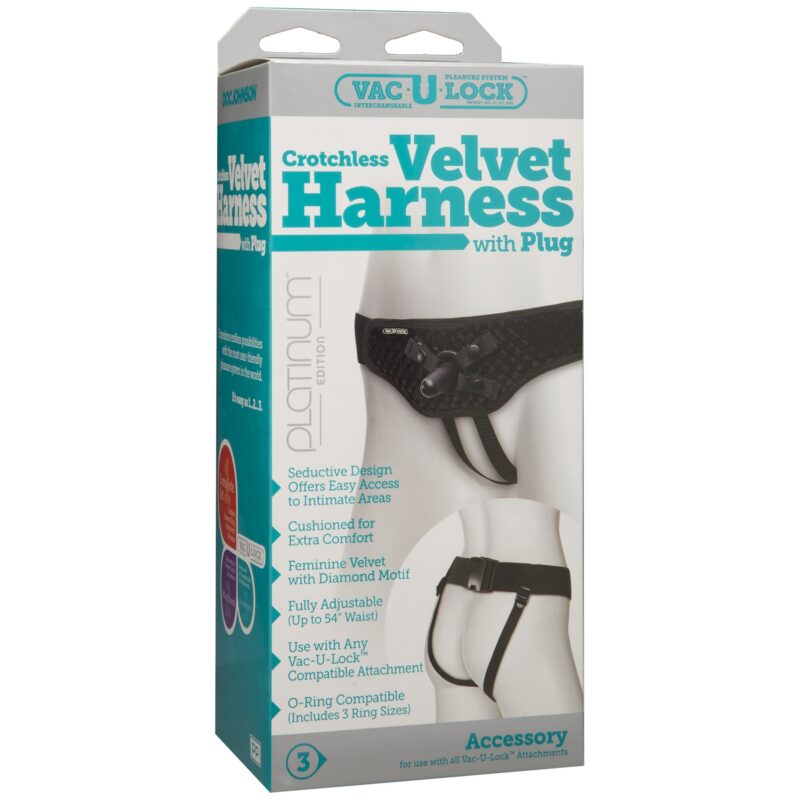 Doc Johnson Vac-U-Lock Crotchless Velvet Harness With Plug