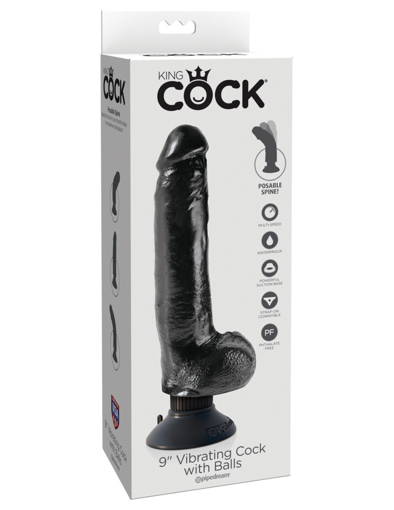 Pipedream King Cock 9" Vibrating Cock & Balls Black