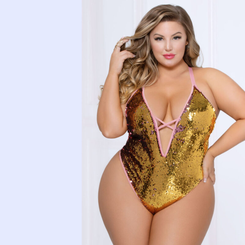 Plus Size Two Tone Sequin Teddy